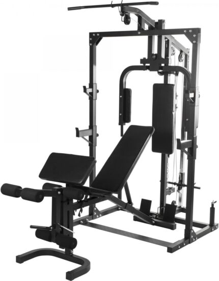 GORILLA SPORTS® Kraftstation - Verstellbar, mit Hantelbank, Latzug, Butterfly, Beincurl, Curlpult, 237x119x209,5cm, aus Stahl - Multifunktionale Fitnessstation, Multigym, Krafttraining, für Zuhause