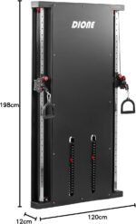DIONE Cable Crossover 2 x 100KG Metallgewichte - Wandmontage - Kompakt 120 cm x 12 cm x 198 cm - Kabelzugstation - Kraftstation - Homegym