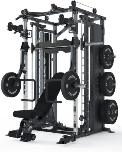 ATLETICA Fortress Multipresse Set | Target | Kraftstation mit B6 Hantelbank, Jammer Arms, Smith Machine & 360° Cable Cross | Kabelzug mit 180kg Steckgewichten