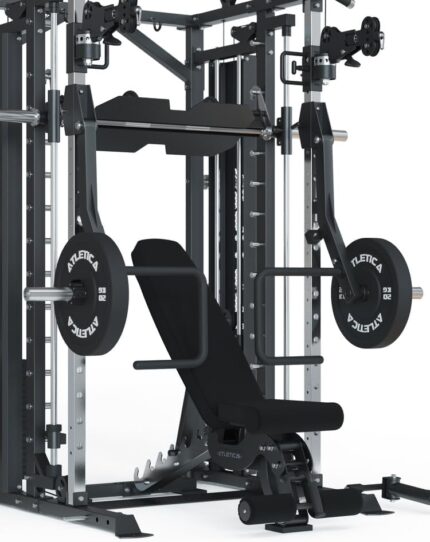 ATLETICA Fortress Multipresse Set | Target | Kraftstation mit B6 Hantelbank, Jammer Arms, Smith Machine & 360° Cable Cross | Kabelzug mit 180kg Steckgewichten