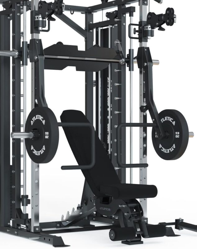 ATLETICA Fortress Multipresse Set | Target | Kraftstation mit B6 Hantelbank, Jammer Arms, Smith Machine & 360° Cable Cross | Kabelzug mit 180kg Steckgewichten