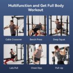 Sportsroyals Power Rack, multifunktionaler Power-Käfig mit LAT-Pulldown-Riemenscheibensystem, Kniebeugenständer mit mehr Trainingsaufsätzen für Zuhause, Fitnessstudio, 544 kg Tragkraft, Rot
