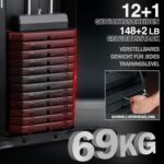 Kraftstation, Multifunktionale Kabelturm mit 69kg Gewichtsscheiben, Kabelzugstation für Zuhause mit Beinpresse, Butterfly- & Latzugstange, Curler
