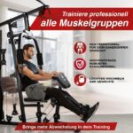 FitEngine Kraftstation | Multifunktions-Homegym für den ganzen Körper | Gewichte bis zu 67 kg einstellbar, mit Latzugstange, Beinpresse, Bizepscurl-Polster u.v.m. | Hochwertiges Stahlmaterial