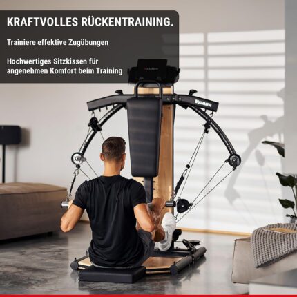 HAMMER Kraftstation BioForce MX NorsK - Fitnessstation für Zuhause, Bauchtrainer, Latzug, TNT-Widerstandstechnologie, Fitness Tower mit 125 kg Zuggewicht, über 80 Übungen, Platzsparend
