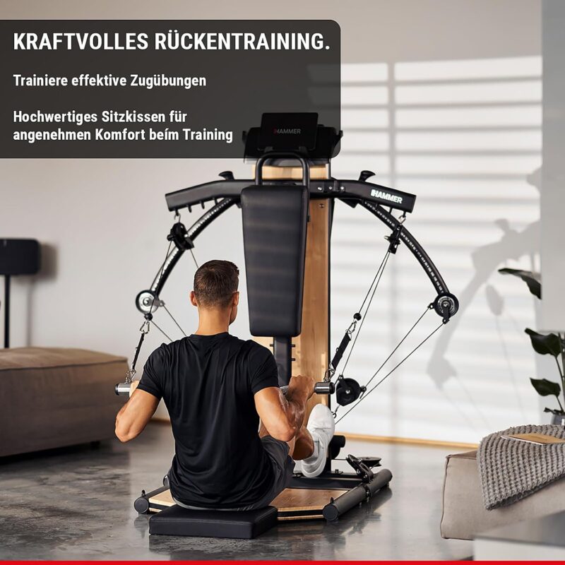 HAMMER Kraftstation BioForce MX NorsK - Fitnessstation für Zuhause, Bauchtrainer, Latzug, TNT-Widerstandstechnologie, Fitness Tower mit 125 kg Zuggewicht, über 80 Übungen, Platzsparend