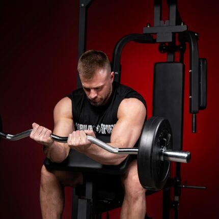 GORILLA SPORTS® Kraftstation - Verstellbar, mit Hantelbank, Latzug, Butterfly, Beincurl, Curlpult, 237x119x209,5cm, aus Stahl - Multifunktionale Fitnessstation, Multigym, Krafttraining, für Zuhause