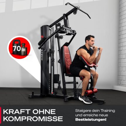 Sportstech Kraftstation für Zuhause HGX150/HGX200, Multifunktions-Homegym mit Latzug, Butterfly, Stepper & Powertower, Fitnessstation, 70kg Trainingsgewicht für Ganzkörpertraining & Muskelaufbau