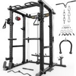 Sportsroyals Power Rack, multifunktionaler Power-Käfig mit LAT-Pulldown-Riemenscheibensystem, Kniebeugenständer mit mehr Trainingsaufsätzen für Zuhause, Fitnessstudio, 544 kg Tragkraft, Rot