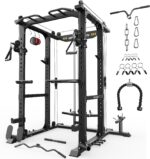 Sportsroyals Power Rack, multifunktionaler Power-Käfig mit LAT-Pulldown-Riemenscheibensystem, Kniebeugenständer mit mehr Trainingsaufsätzen für Zuhause, Fitnessstudio, 544 kg Tragkraft, Rot