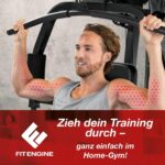 FitEngine Kraftstation | Multifunktions-Homegym für den ganzen Körper | Gewichte bis zu 67 kg einstellbar, mit Latzugstange, Beinpresse, Bizepscurl-Polster u.v.m. | Hochwertiges Stahlmaterial