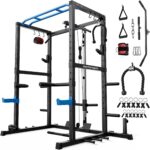 Sportsroyals Power Rack, multifunktionaler Power-Käfig mit LAT-Pulldown-Riemenscheibensystem, Kniebeugenständer mit mehr Trainingsaufsätzen für Zuhause, Fitnessstudio, 544 kg Tragkraft, Rot