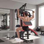 SPORTNOW Kraftstation, Multifunktionale Fitnessstation mit Butterfly- & Latzugstange, Curler, Brustpresse, Sit-Up-Bank, Fitnessgerät mit 65 kg Gewichtsblöcken, Schutzabdeckung, für Zuhause, Schwarz