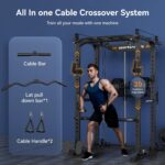 Sportsroyals Power Rack, multifunktionaler Power-Käfig mit LAT-Pulldown-Riemenscheibensystem, Kniebeugenständer mit mehr Trainingsaufsätzen für Zuhause, Fitnessstudio, 544 kg Tragkraft, Rot