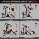 SPORTNOW Kraftstation, Multifunktionale Fitnessstation mit Butterfly- & Latzugstange, Curler, Brustpresse, Sit-Up-Bank, Fitnessgerät mit 65 kg Gewichtsblöcken, Schutzabdeckung, für Zuhause, Schwarz