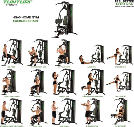 Tunturi HG60 Kraftstation für Zuhause - Multifunktions-Homegym mit Gewichten 7-70kg - Multigym, Fitnessstation mit Beinpresse, Krafttraining Ganzkörper