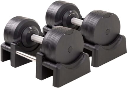 BRAINGAIN Verstellbare Kurzhantel Set 23,5kg / 32,5kg – Jetzt mit 34mm Gen 4-Griff – Gewichte in 1 Sek wechseln – Platzsparendes Homegym – Mehrere Gewichte in einem – Chrom/Schwarz