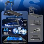 Laufband für Zuhause - 4,5 PS, bis 16 km/h. Profi Große Lauffläche Laufband Klappbar, 20 Neigungsstufen Leise Walking Pad mit Bluetooth, bis 150KG – Ideal für Marathon-Training