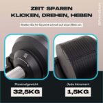 BRAINGAIN Verstellbare Kurzhantel Set 23,5kg / 32,5kg – Jetzt mit 34mm Gen 4-Griff – Gewichte in 1 Sek wechseln – Platzsparendes Homegym – Mehrere Gewichte in einem – Chrom/Schwarz